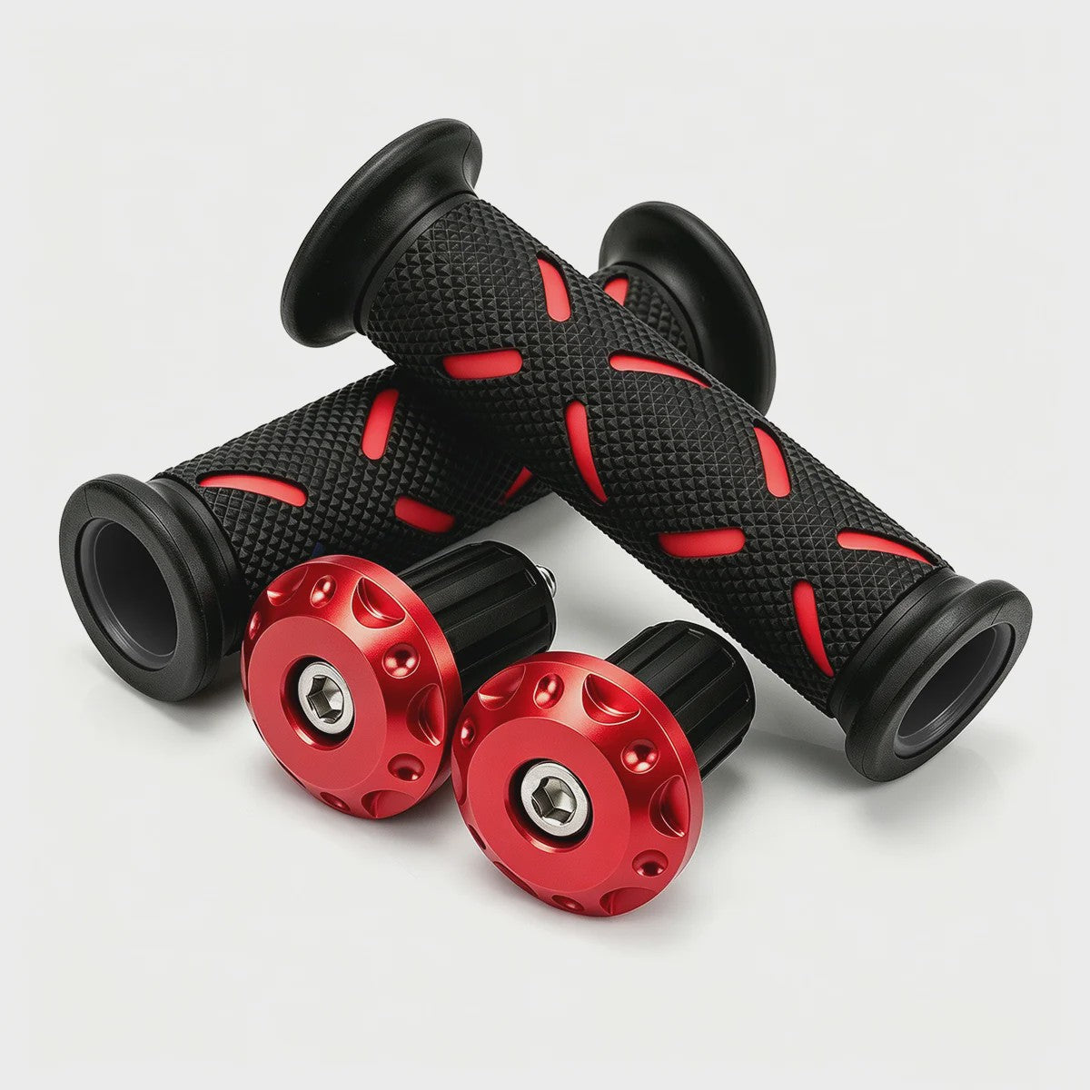Set Motor Stuurhandvatten 22mm - Antislip Rubber & Aluminium Eindkappen