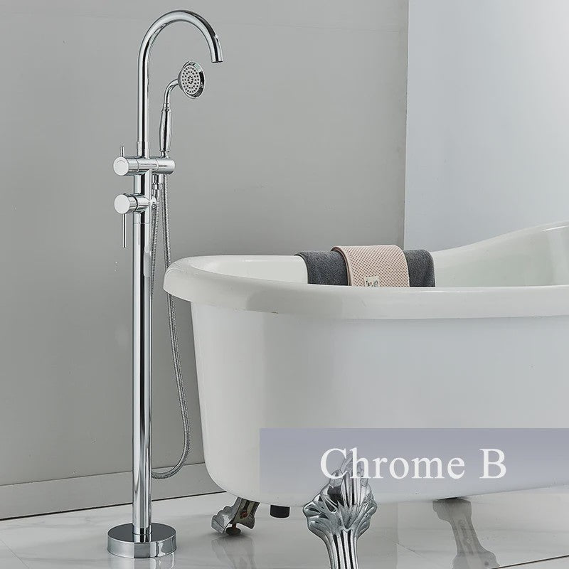 Vrijstaande Badkraan met Douchefunctie - Zwart, Chroom, Goud - Zwenkbare Uitloop & Warm/Koud Water Mixer