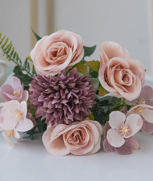 Retro Zijden Bloemenboeket: Vintage Rozen, Hortensia & Pioen voor Bruid & Decoratie