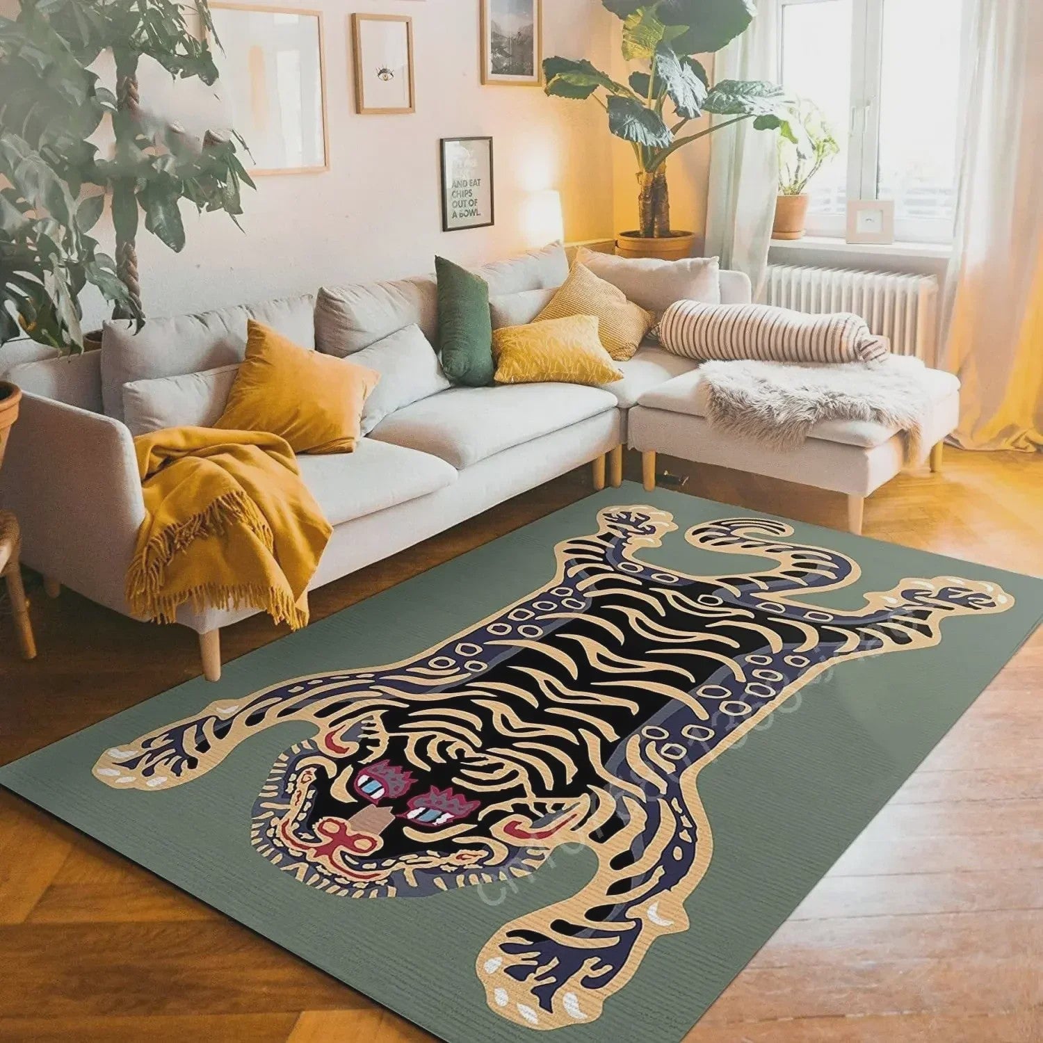 Bohemian Tibetaanse Tijger Vloerkleed - Antislip Decoratief Kleed voor Woonkamer & Slaapkamer