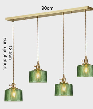 Vintage Groene Glazen Hanglamp - Nordic Stijl, Koperen Accent