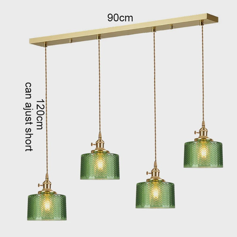 Vintage Groene Glazen Hanglamp - Nordic Stijl, Koperen Accent