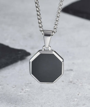 Stijlvolle RVS Hanger met Zwart Emaille - Geometric Dog Tag Ketting voor Mannen
