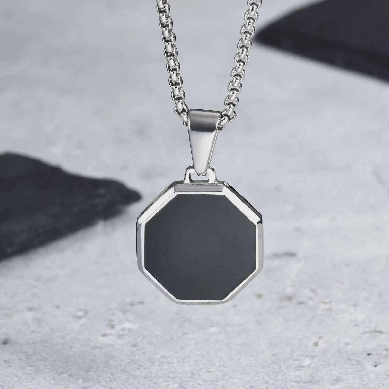 Stijlvolle RVS Hanger met Zwart Emaille - Geometric Dog Tag Ketting voor Mannen