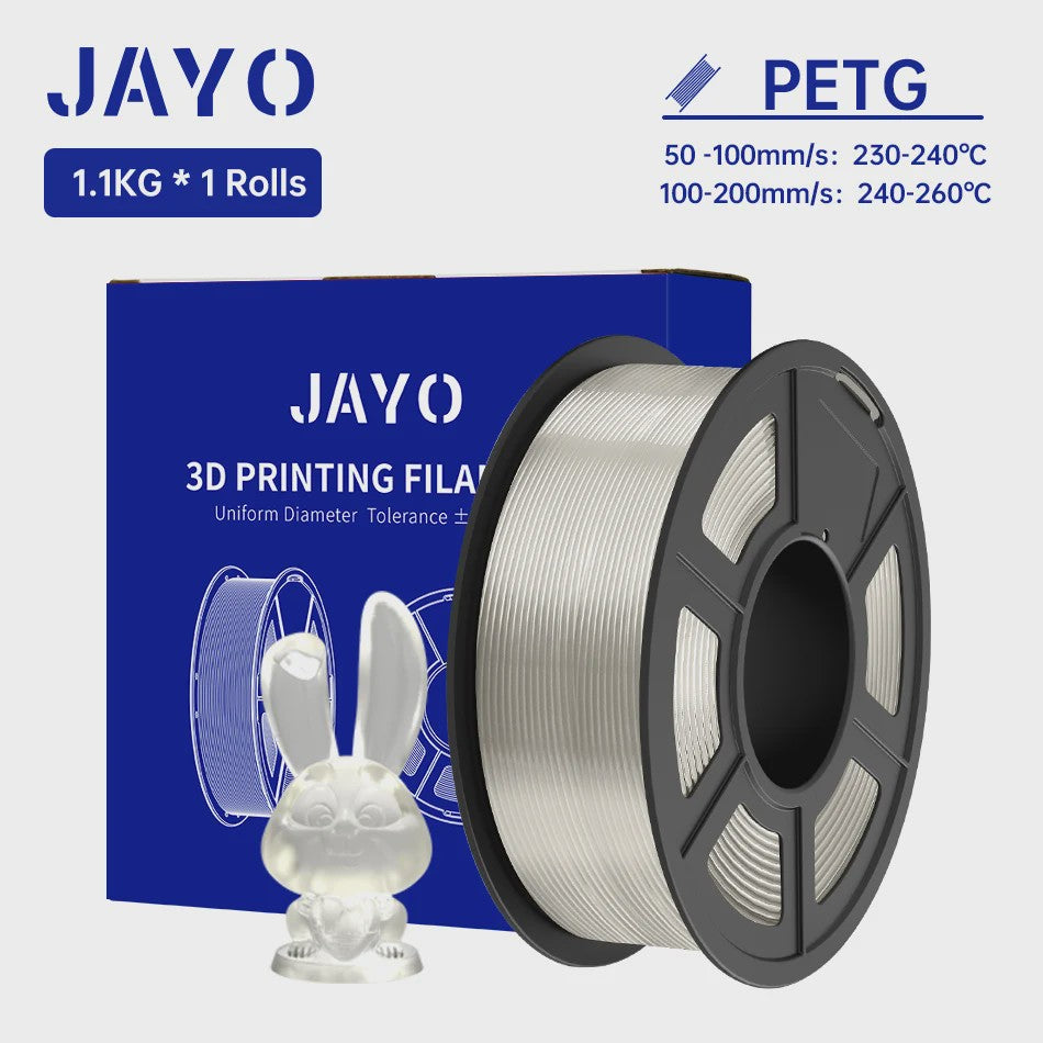 JAYO PETG 3D Printer Filament - 1.75mm Clear, 1.1kg, Hoge Taaiheid, Net Gewikkeld