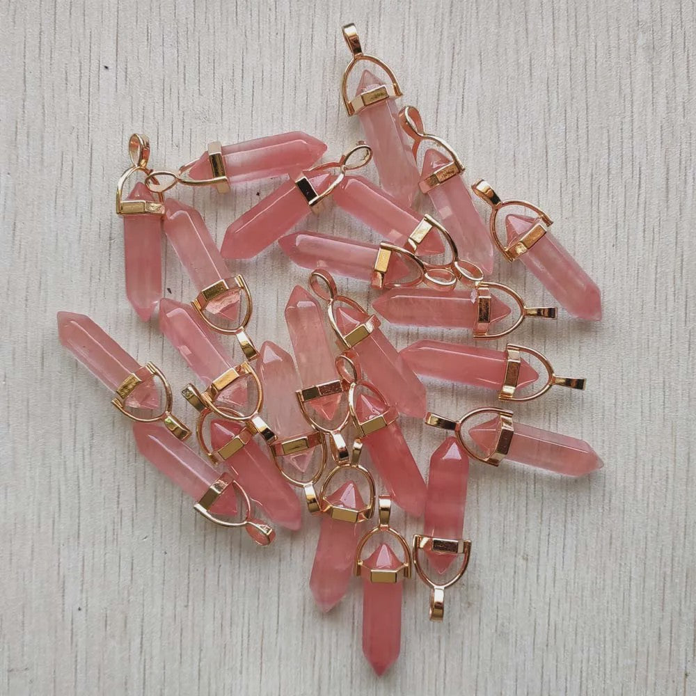 Natuurlijke Groene Aventurijn Kristal Pilaren Hangers - 24 Stuks Set voor Sieraden Maken