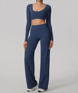 Dames Sportset: Sneldrogende Yoga Top met U-hals en Bell-Bottoms