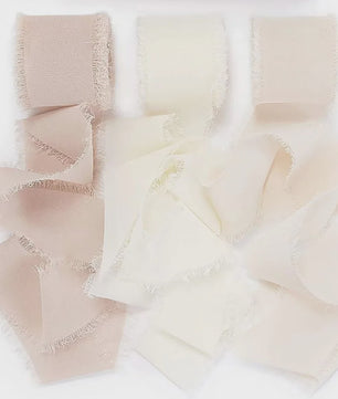 Handgemaakte Satijn Chiffon Lint Set - 3 Rollen van 5m met Rafeleffect voor Bruiloft, Cadeau & DIY Decoratie
