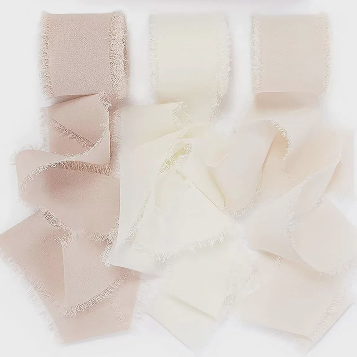 Handgemaakte Satijn Chiffon Lint Set - 3 Rollen van 5m met Rafeleffect voor Bruiloft, Cadeau & DIY Decoratie