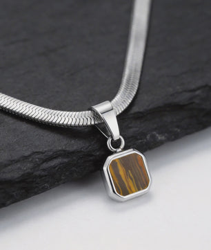Vnox Heren Ketting met Geometrische Vierkante Natuursteen Hanger - Goud/Zilver Kleur Roestvrij Staal Blade Ketting