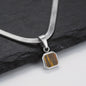 Vnox Heren Ketting met Geometrische Vierkante Natuursteen Hanger - Goud/Zilver Kleur Roestvrij Staal Blade Ketting