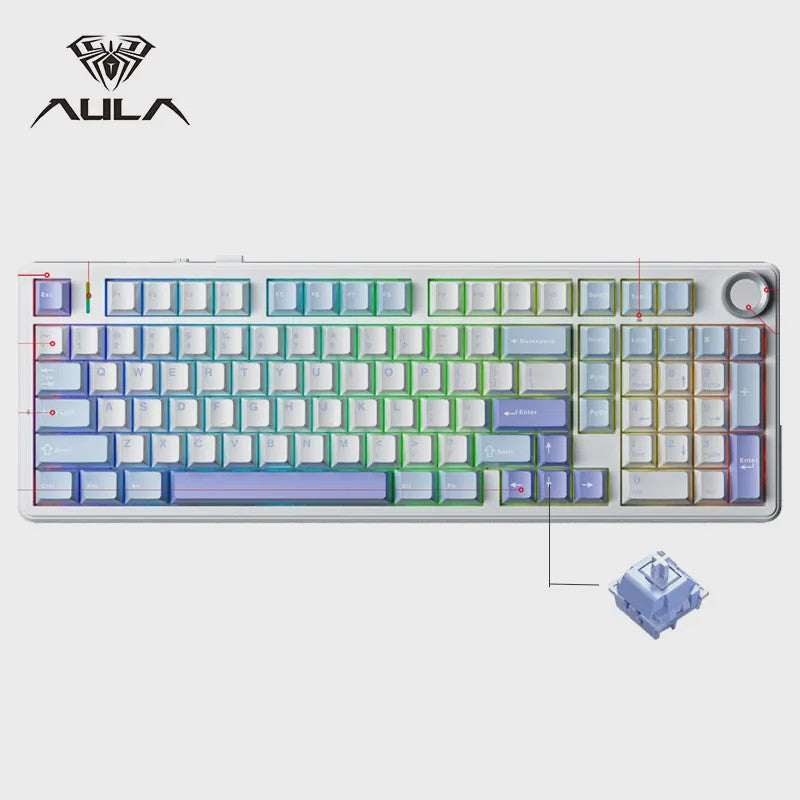 AULA F99PRO Mechanisch Gaming Toetsenbord - 99 toetsen, 3 Modi, Hot-Swappable, Gasket Structuur, Media Knop