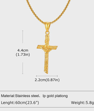 Stijlvolle Gouden Heren Ketting met Kruis Hanger - Roestvrij Staal, Vintage Mode Sieraden