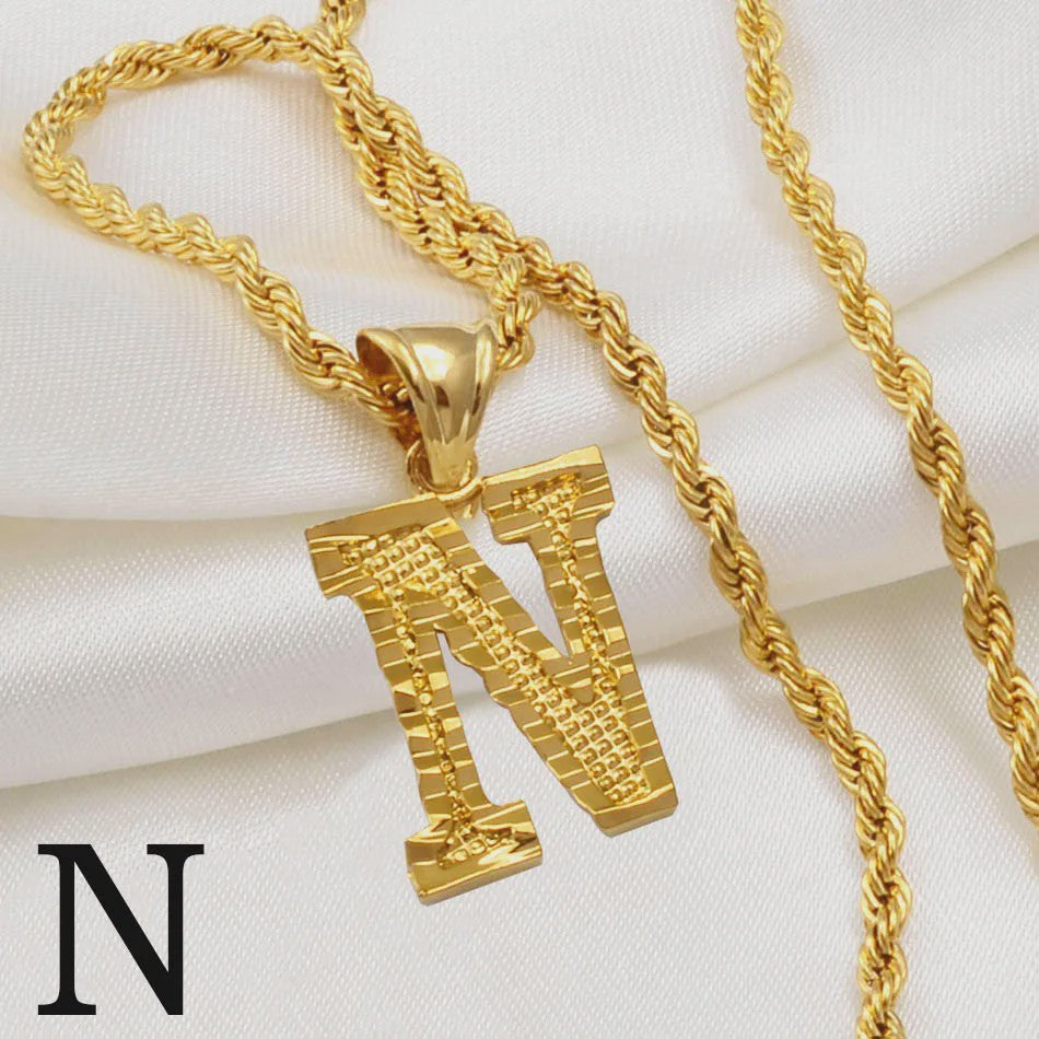 Gouden Initiaal Ketting met Touwketting - Kies Uw Letter (A-Z)