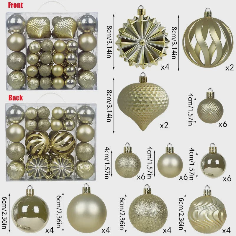 48x Kerstballen Set 4/6/8cm - Diverse Vormen & Afwerkingen - Decoratie Hangertjes