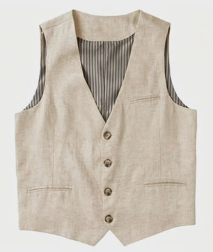 Linnen Heren Gilet - Zomer Waistcoat V-hals Single Breasted Lichtgewicht