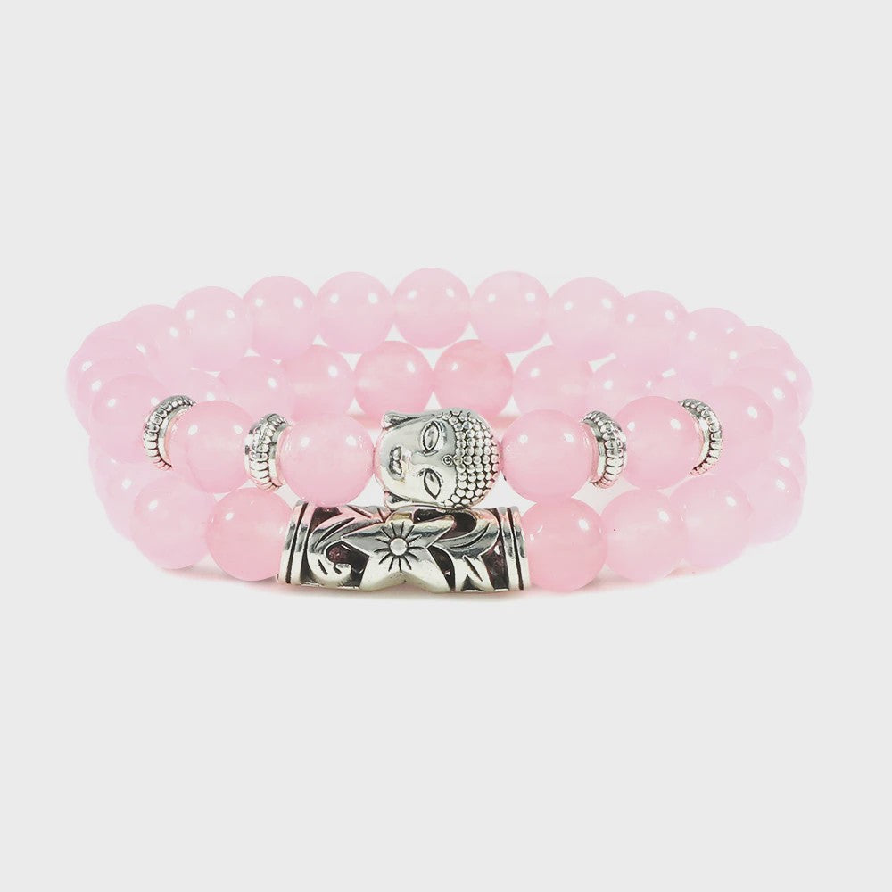 Set van 2 Houten Kralen Armbanden met Buddha & Natuursteen - Meditatie & Spirituele Sieraden