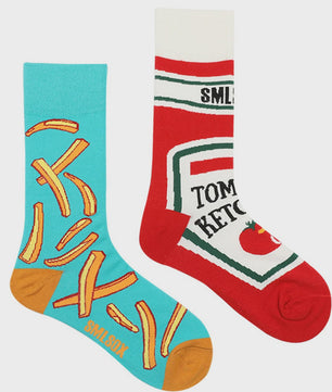 Grappige Sokken met Frietjes & Ketchup Print - Unisex Mid-Calf Sokken