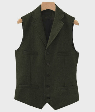 Herentrui Gilet Wol Tweed Visgraat Bruin - Klassiek Gilet voor Bruiloft & Feest