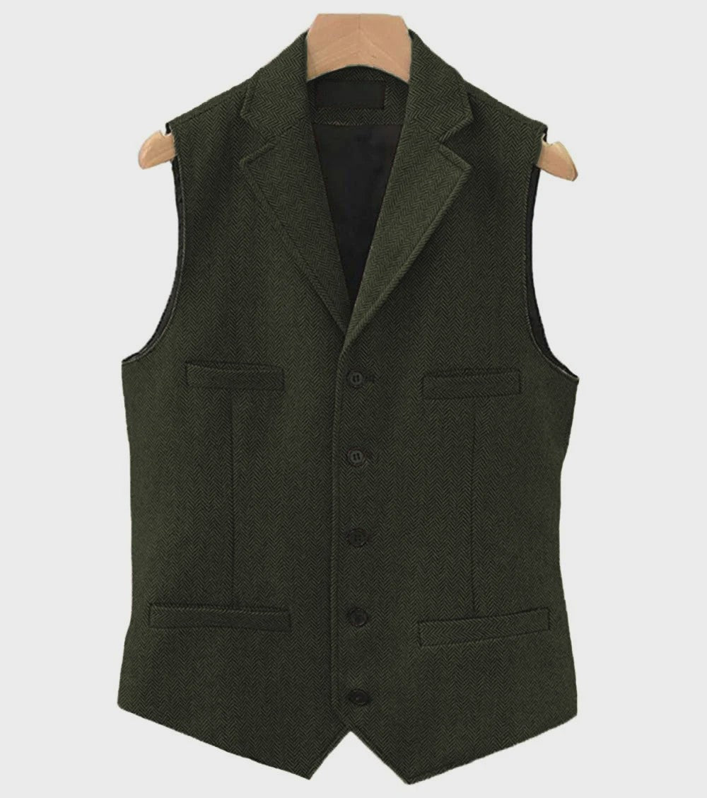 Herentrui Gilet Wol Tweed Visgraat Bruin - Klassiek Gilet voor Bruiloft & Feest