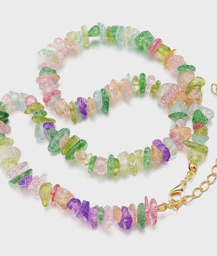 Unieke Natuursteen Choker Ketting - Onregelmatige Kristal & Aquamarijn Chips