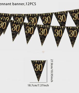 Black Gold Verjaardag Banner - Slingers voor 30, 40, 50, 60 Jaar Feestdecoratie