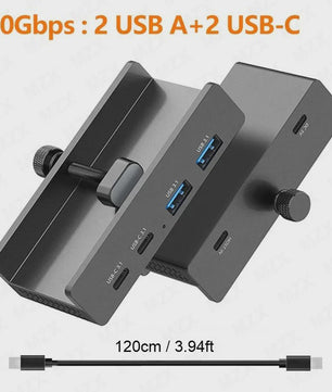 Aluminium USB 3.0/3.2 Hub met Clip: 5Gbps/10Gbps Docking Station voor Monitor & Bureau
