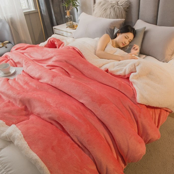 Luxe Dubbelzijdige Wol Pluche Deken - Warm & Comfortabel voor Bed, Bank & Camping