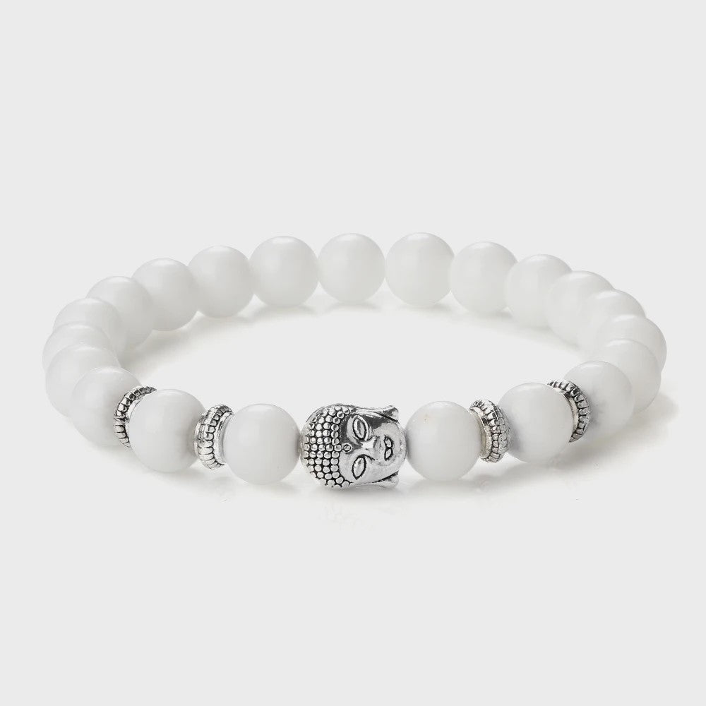 Buddha Hoofd Kralen Armbanden - Natuursteen (Tijgeroog, Vulkanisch, Malachiet, Rozenkwarts)
