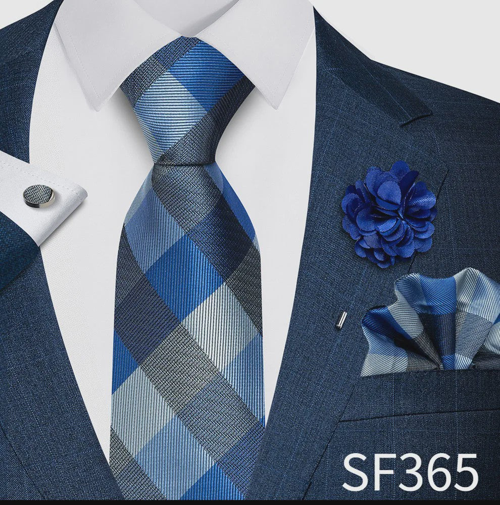 Luxe Heren Set: Paarse Paisley Stropdas, Manchetknopen, Pochet & Boutonnière - 8cm Breed