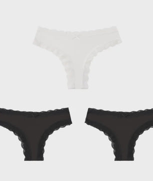 3-Pack Dames Slipjes met Kantrand - Low-Waist Thong & G-String in Luipaardprint en Effen Kleuren