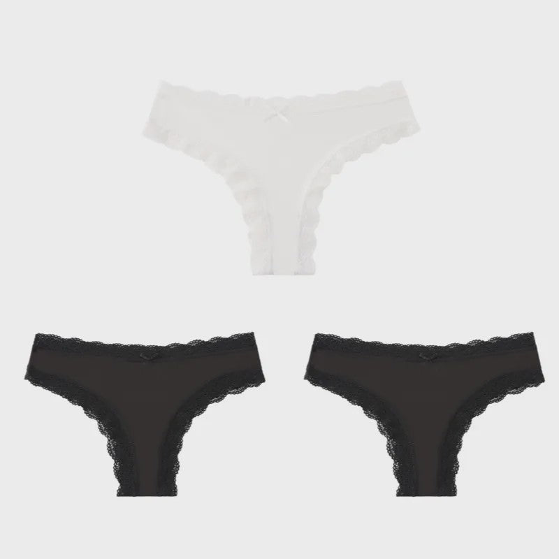 3-Pack Dames Slipjes met Kantrand - Low-Waist Thong & G-String in Luipaardprint en Effen Kleuren