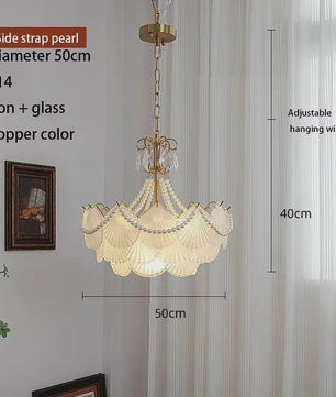 Moderne Koperen Plafondlamp met Schelp Glas en LED - Stijlvolle Hanglamp voor Woonkamer, Eetkamer & Slaapkamer