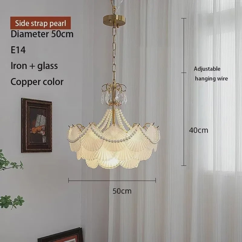 Moderne Koperen Plafondlamp met Schelp Glas en LED - Stijlvolle Hanglamp voor Woonkamer, Eetkamer & Slaapkamer