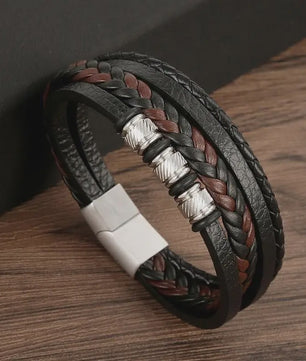 Stijlvolle Heren Armband van Gevlochten Leer - Multi-layer Fashion Accessoire