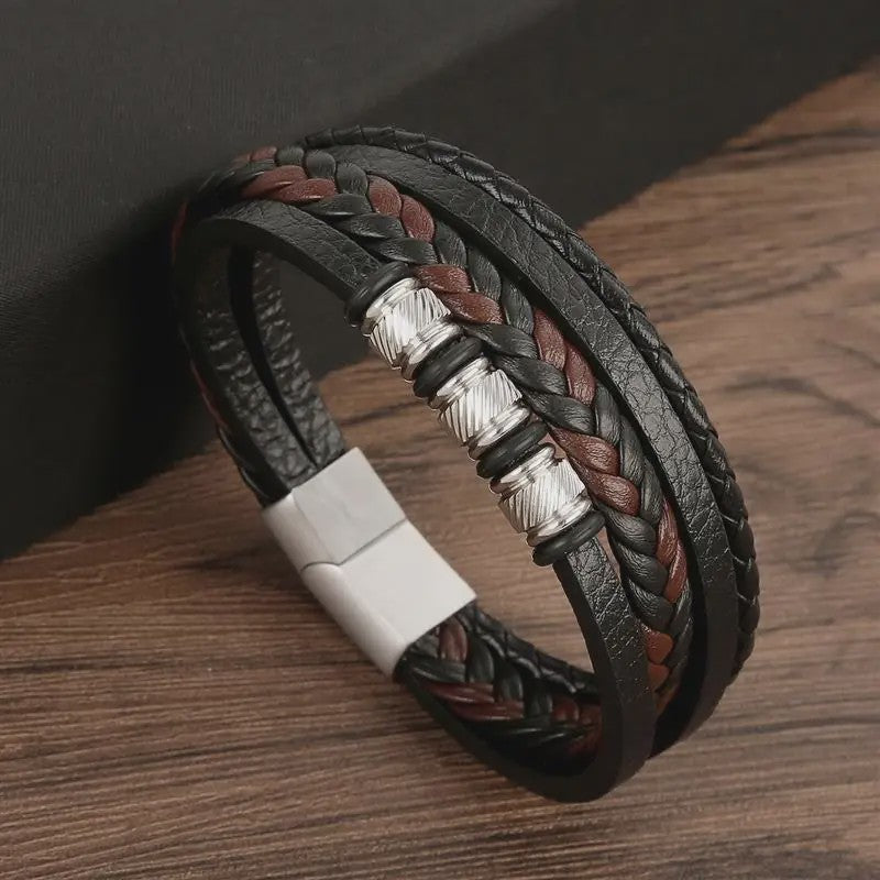 Stijlvolle Heren Armband van Gevlochten Leer - Multi-layer Fashion Accessoire