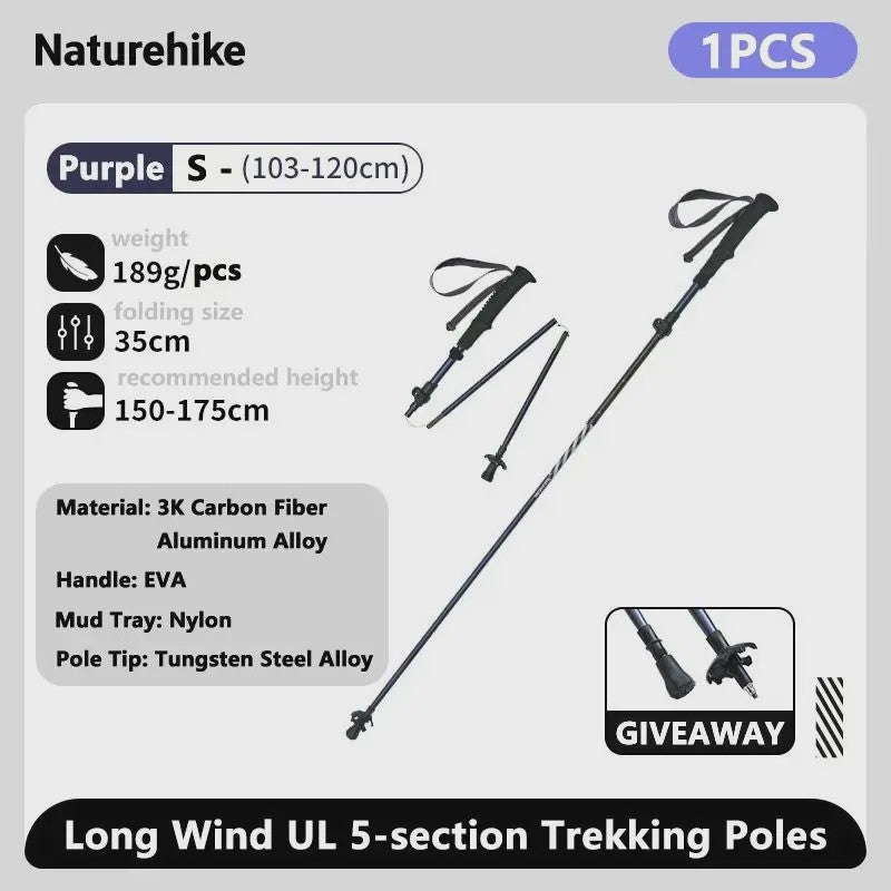 Naturehike Ultralichte Carbon Fiber Trekkingstokken - Opvouwbaar & Snel Sluitend