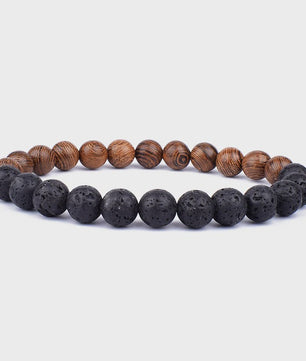 Natuursteen Armband Heren Dames - Lava & Hout Kralen 8mm