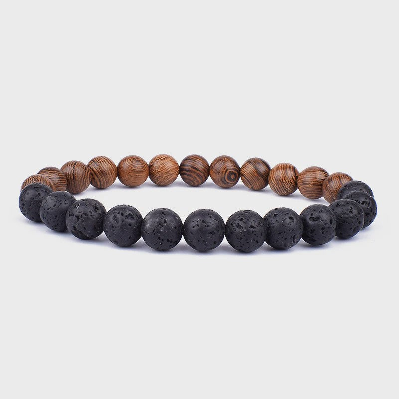 Natuursteen Armband Heren Dames - Lava & Hout Kralen 8mm