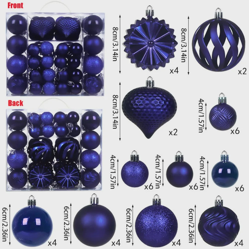 48-delige Set Kerstballen Plastic - Effen Kleur & Diverse Maten (4/6/8cm) voor Kerstboom Decoratie