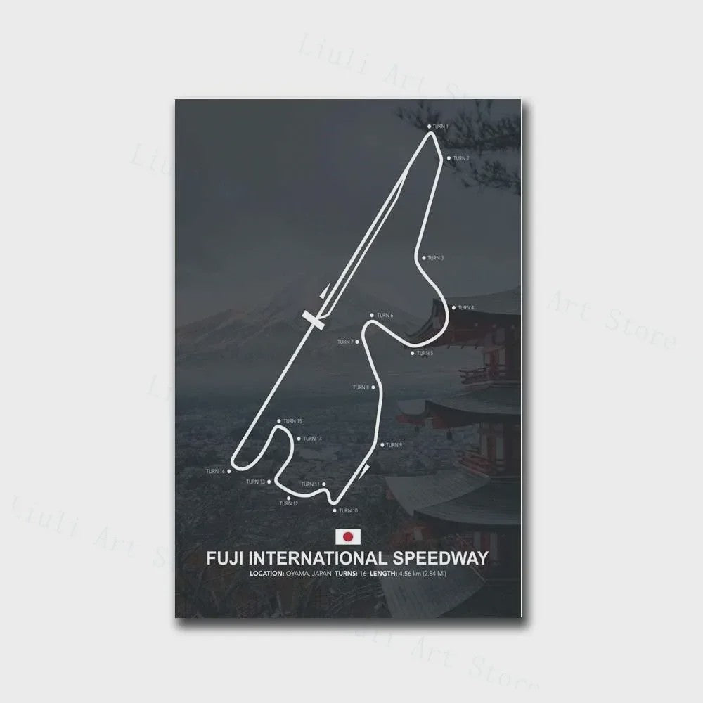 Formule 1 Circuit Poster Canvas - F1 Race Track Kunst Print voor Woonkamer Decoratie