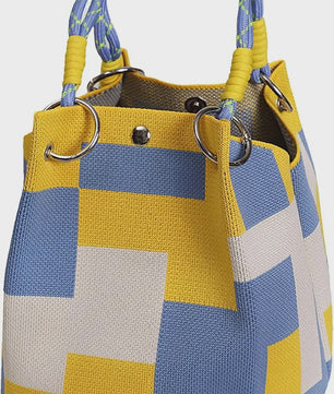 Mini Gebreide Bucket Bag Dames - Kleurrijk Colorblock Polstasje met Afneembare Handgreep