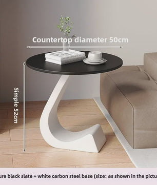 Luxe Ronde Bijzettafel met Rock Slab Look - Modern Design voor Woonkamer & Slaapkamer