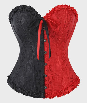 Victoriaans Jacquard Corset Top met Kant en Bloemenprint - Sexy Bustier voor Dames