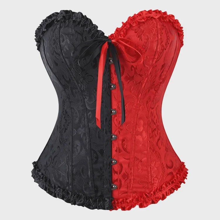 Victoriaans Jacquard Corset Top met Kant en Bloemenprint - Sexy Bustier voor Dames