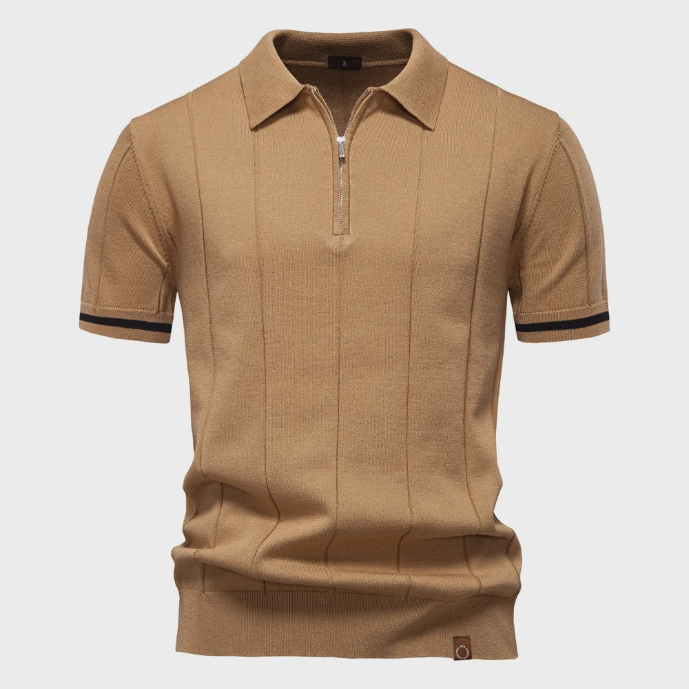 Heren Gebreide Polo met Rits - Slim Fit Sport & Casual