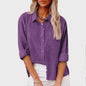 Dames Blouse met Lange Mouwen - Katoen Linnen Look