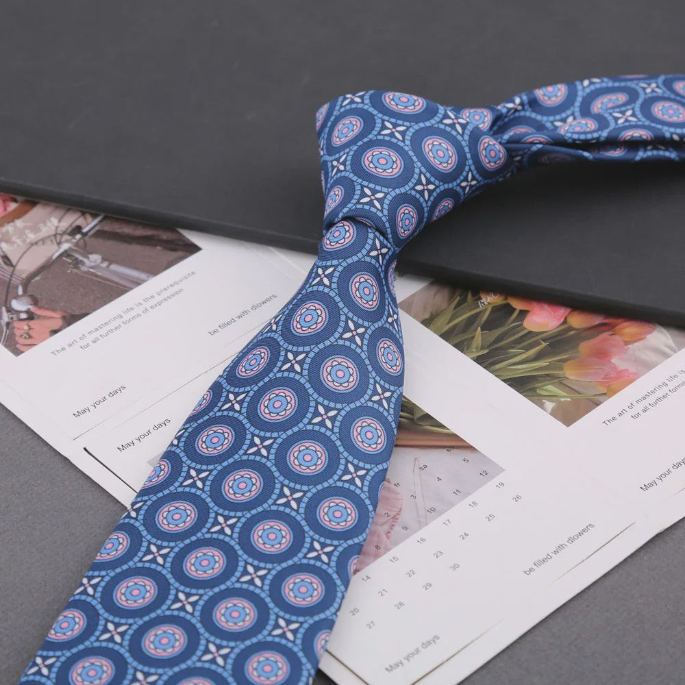Klassieke Heren Strikdas - Imitatie Zijde met Polka Dot & Bloemendessin