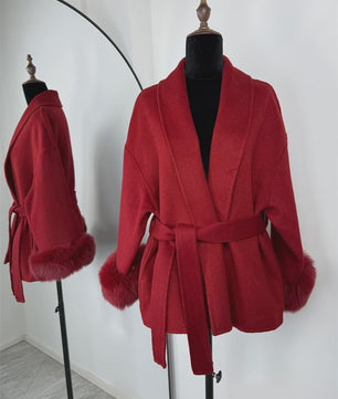 Luxe Dames Woljas met Bontkraag en Riem - Kort & Elegant