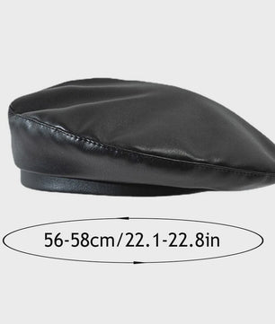 Klassieke Zwarte PU Lederen Baret met Vizier - Retro Stijl Pet voor Dames